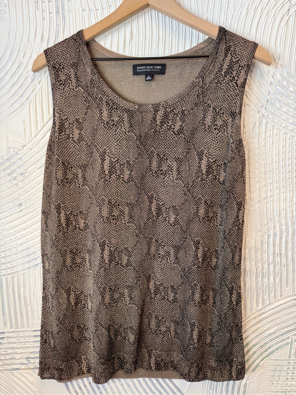 Jones New York Taupe/Brown Snake-Print Sleeveless Tank N0610